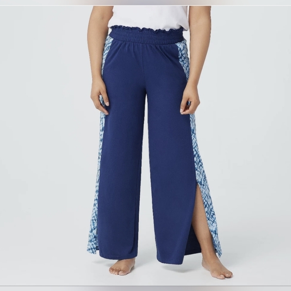 AnyBody 100% Cotton Shibori Wide Leg Pants Deep Twilight Size Medium